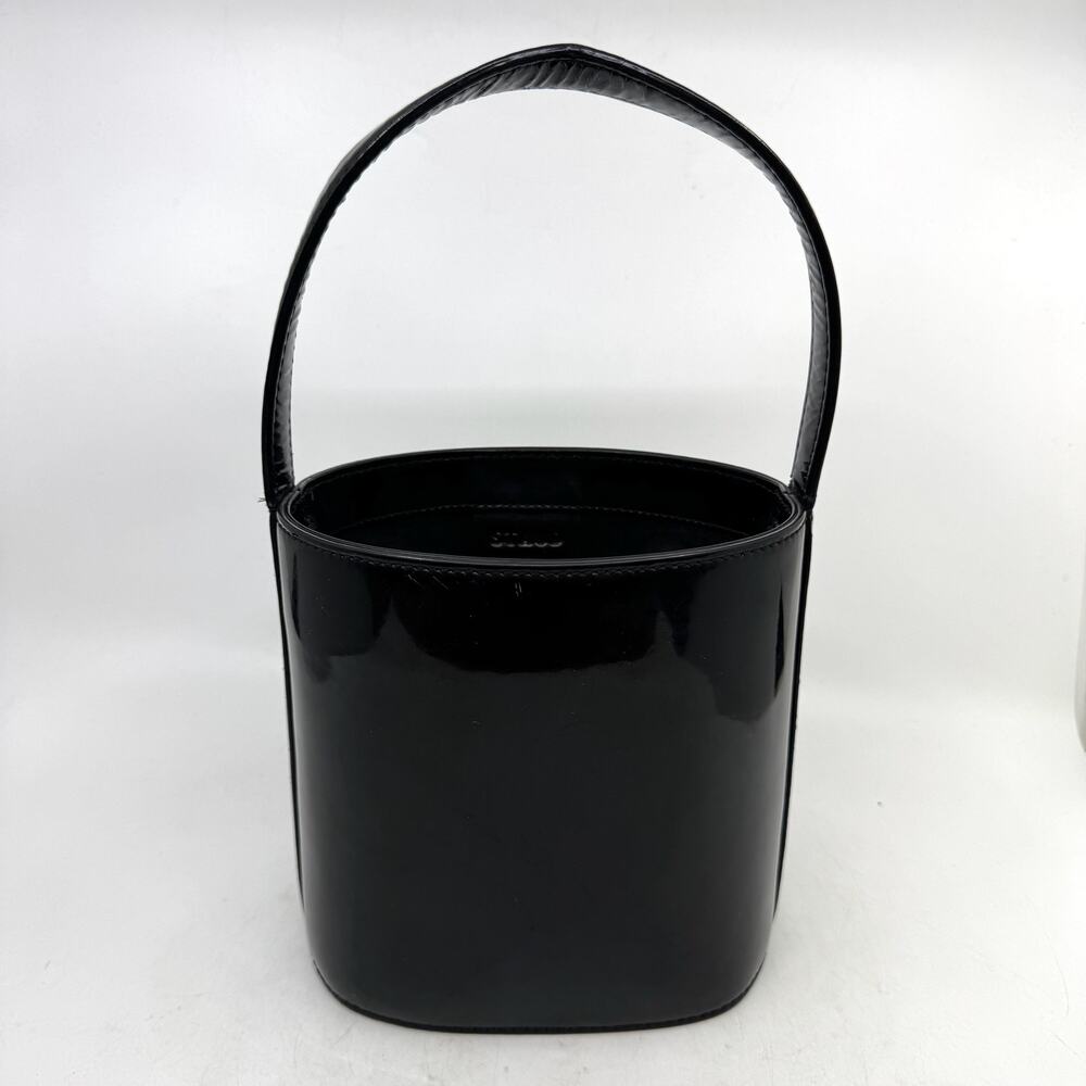 STAUD Bisset Black Shiny Vegan Patent Leather Bucket Bag